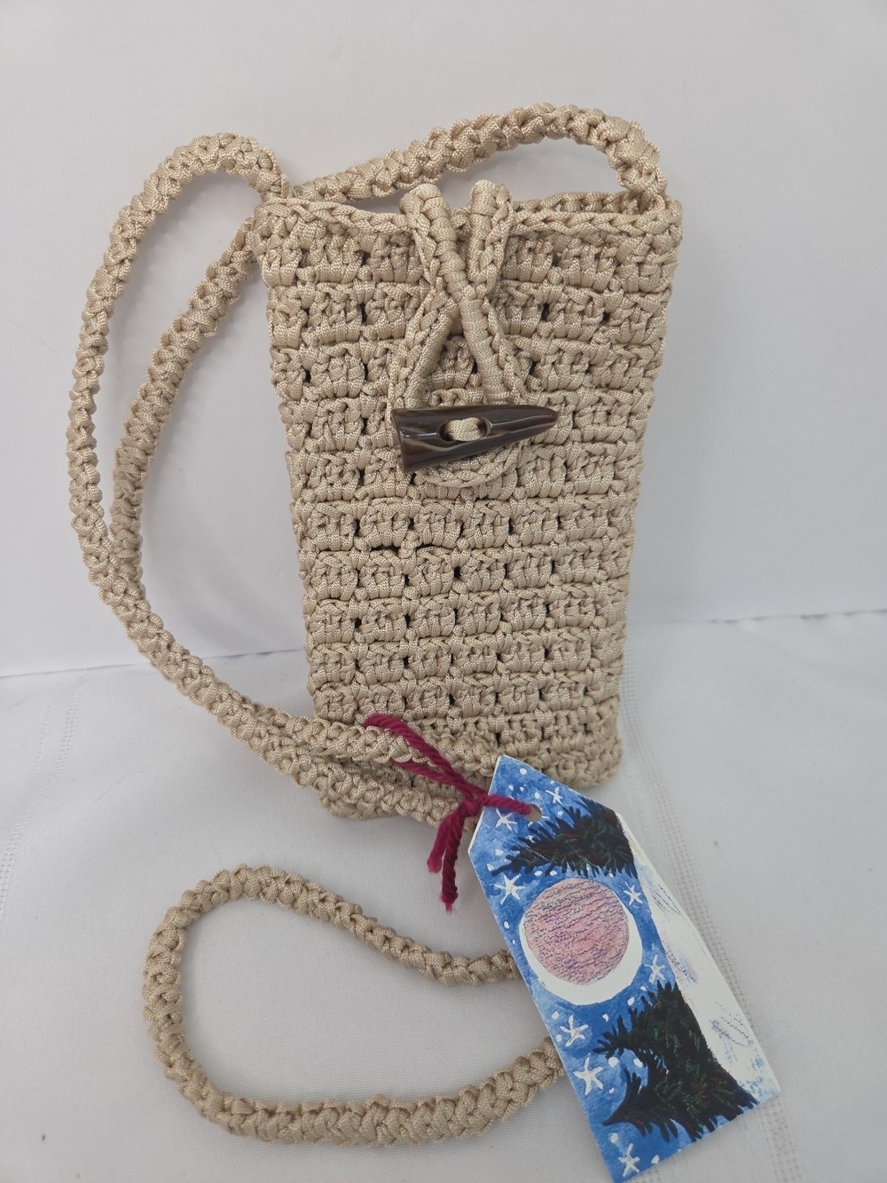 Handcrafted Cream Crochet Phone Holder Crossbody